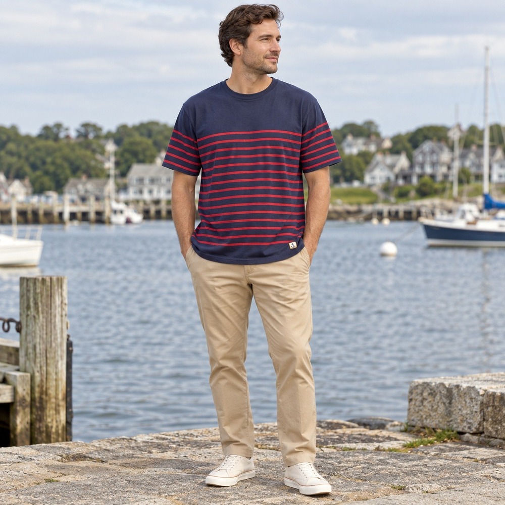 Armor Lux Striped T Shirt XL Navy Red Cotton Nautical Coastal